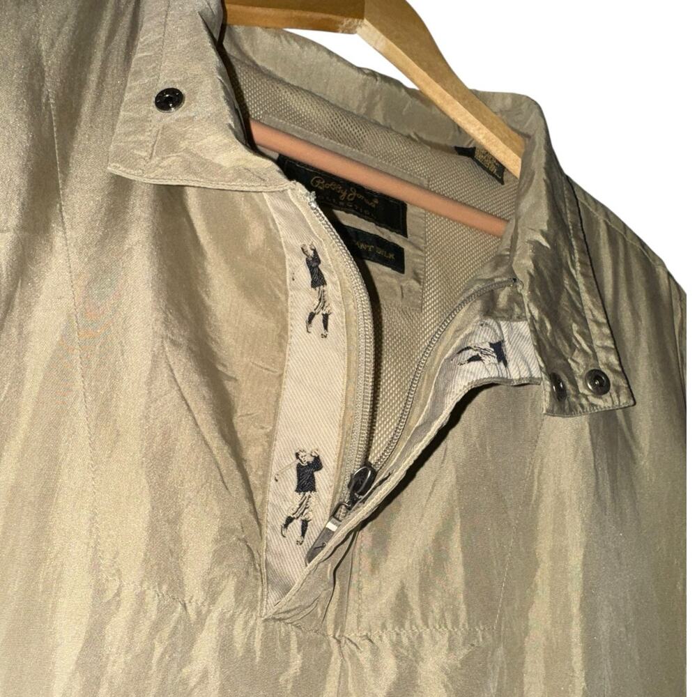 Vintage Bobby Jones Pullover Jacket Mens XL‎ Beige 100% Silk Bomber Golf Utility